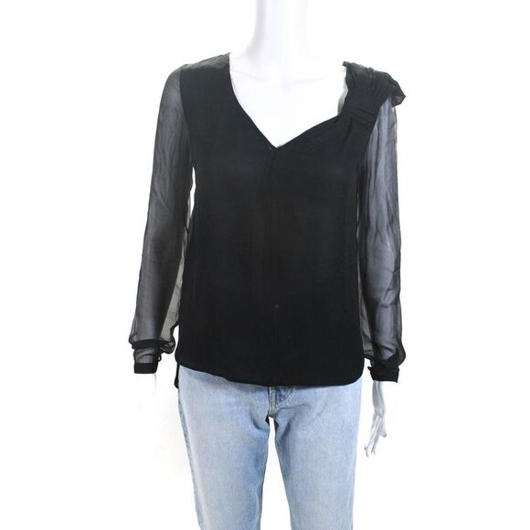 Robert Rodriguez Womens Silk Chiffon V-Neck Tied Shoulder Blouse Black Size XS - Picture 1 of 6